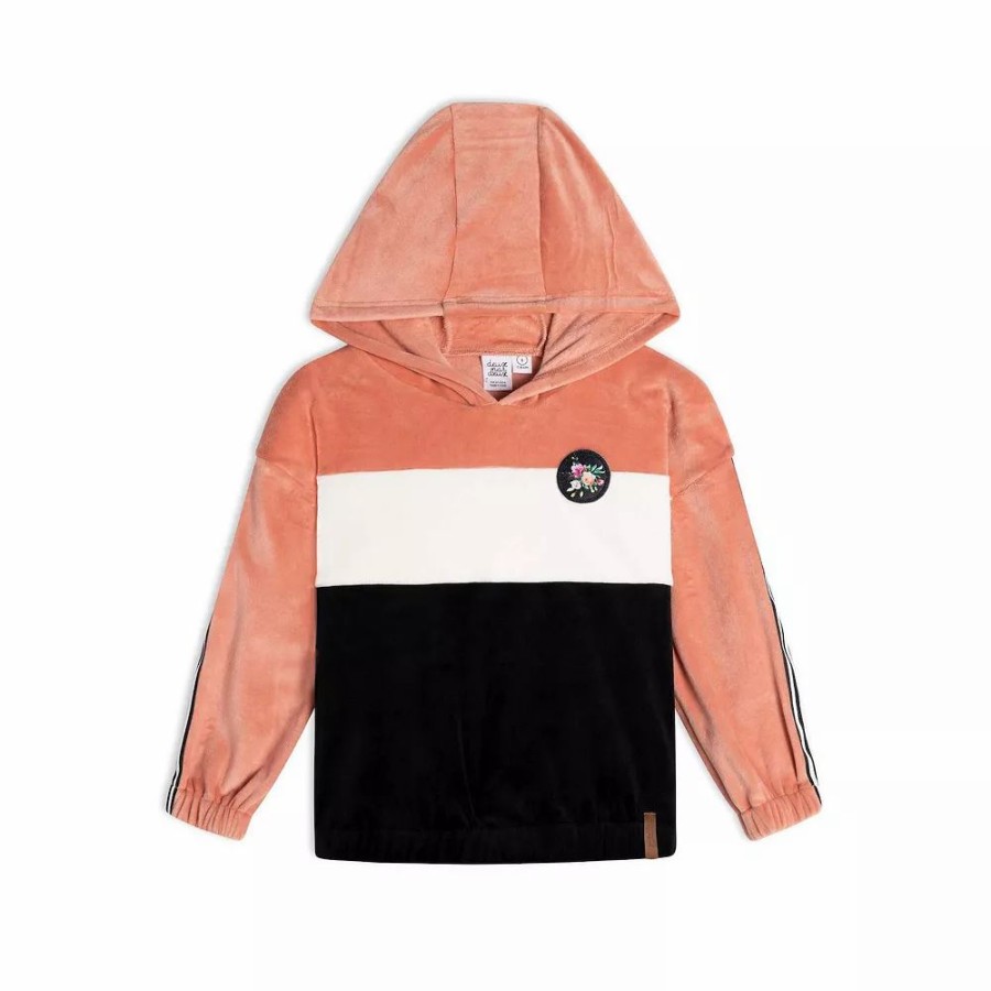 Tops * | Colorblock Velvet Hooded Top