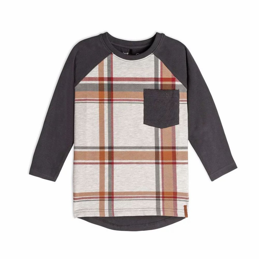 Tops * | Long Sleeve Raglan Jersey Top With Pocket Plaid