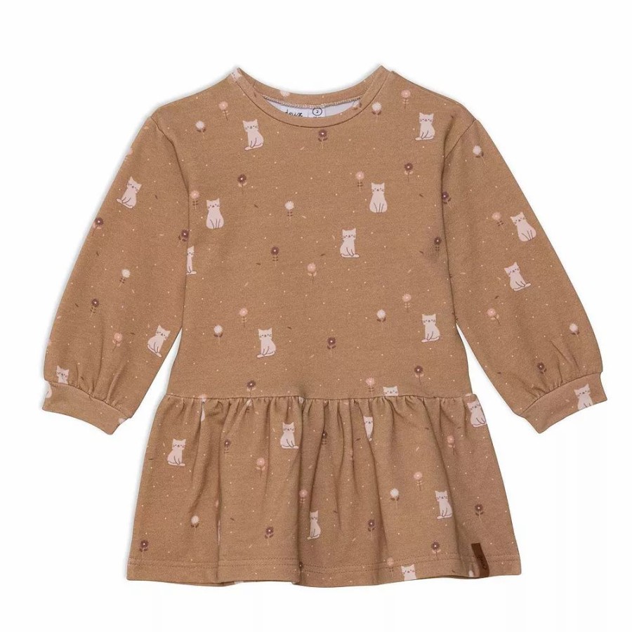 Dresses * | Printed Cats Long Sleeve Fleece Dress