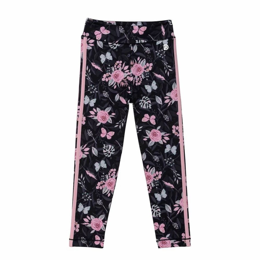 Bottoms * | Athletic Legging Black Flower And Butterfly Print