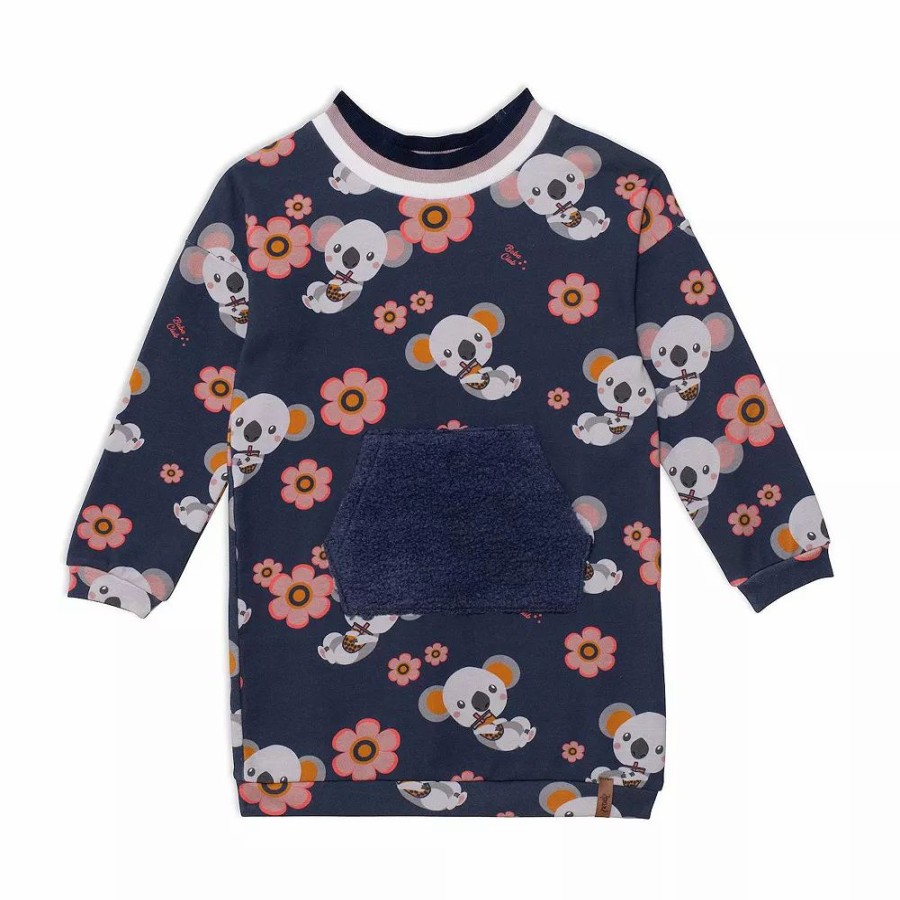 Dresses * | Printed Koalas Long Sleeve Dress With Pocket