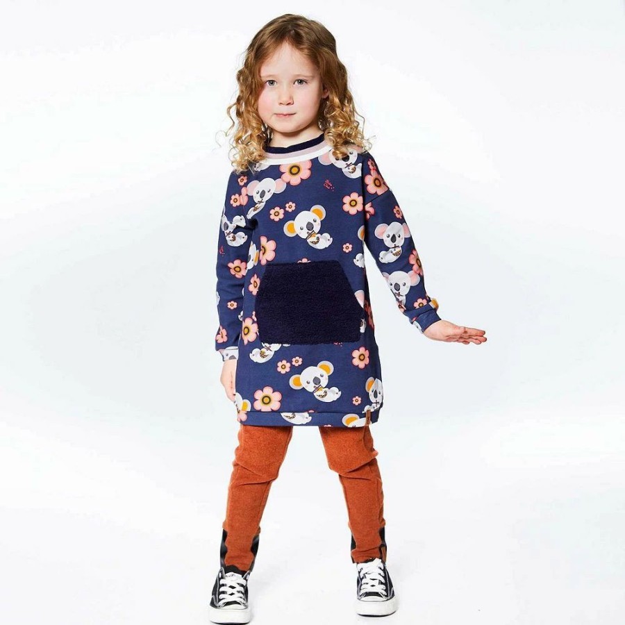 Dresses * | Printed Koalas Long Sleeve Dress With Pocket