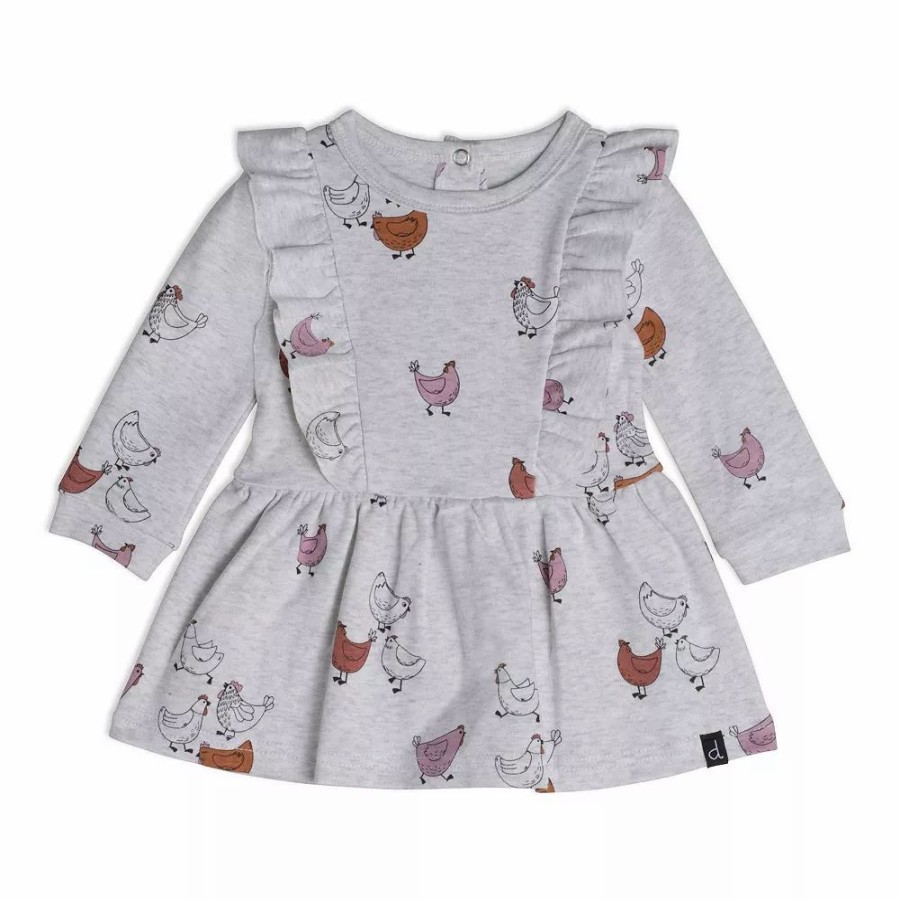 Clothing Sets * | Organic Cotton Dress And Leggings Set Hen Print Rust And Beige