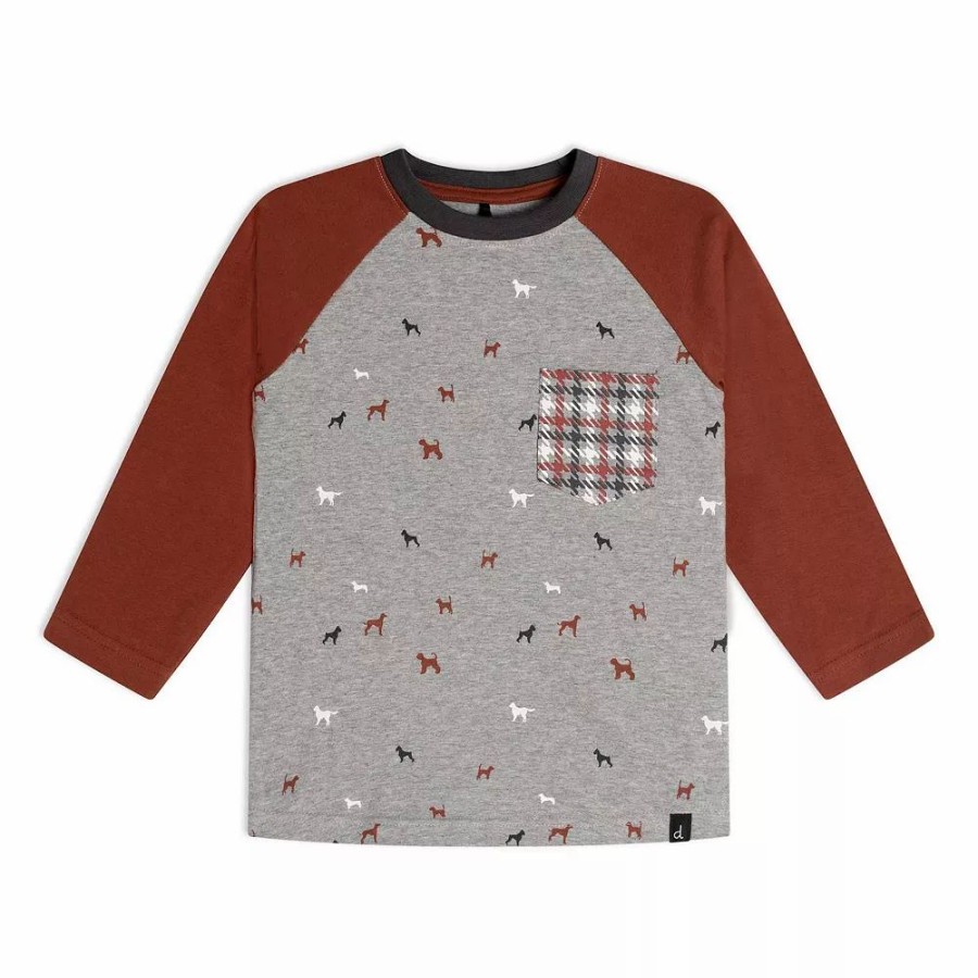 Tops * | Long Raglan Sleeve Top With Printed Dogs