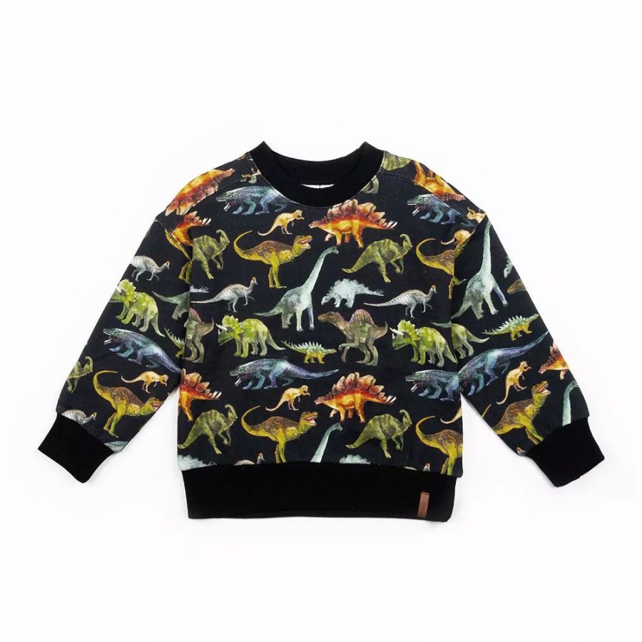 Tops * | Printed Fleece Top With Dinosaur Print