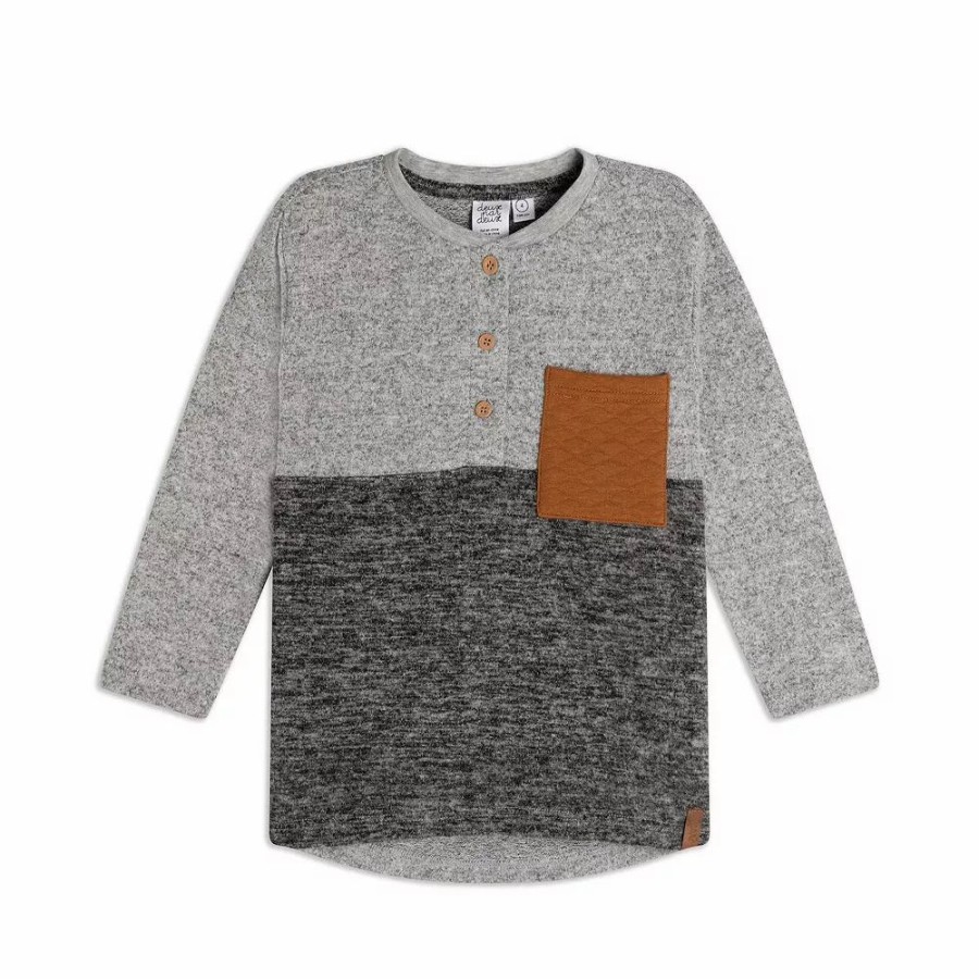 Tops * | Long Sleeve Brushed Jersey Top With Pocket Light Heather Gray