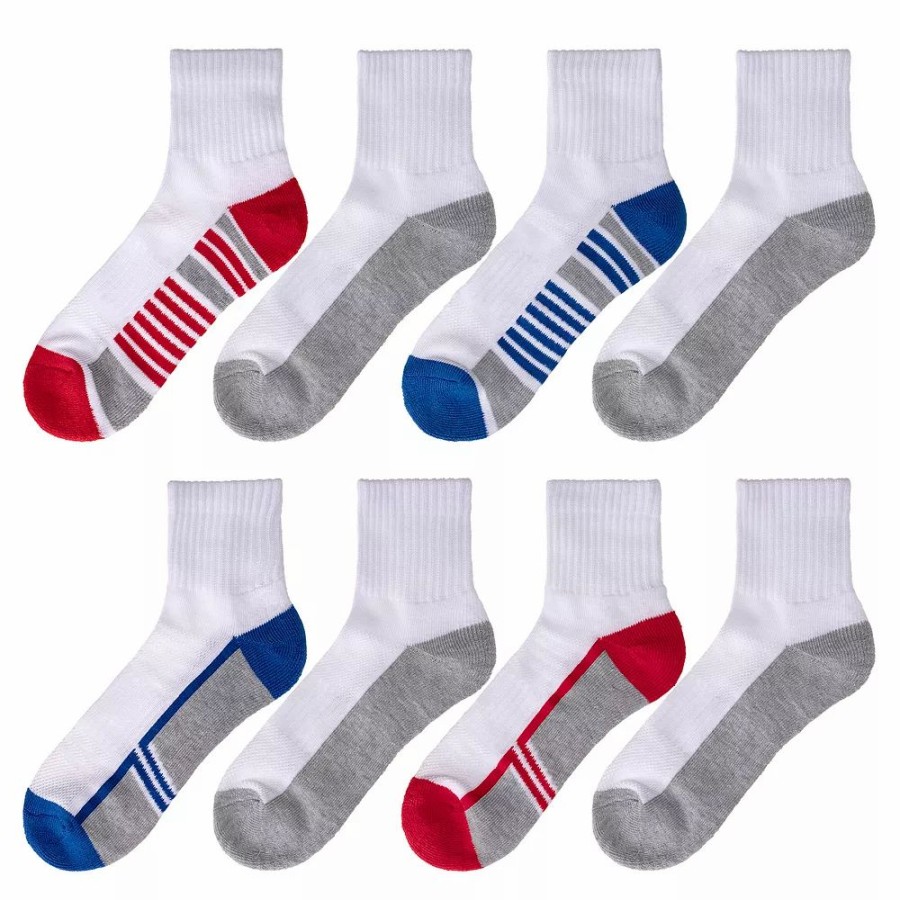 Socks & Hosiery * | Boys Tek Gear Cushioned 8-Pack Performance Quarter Socks