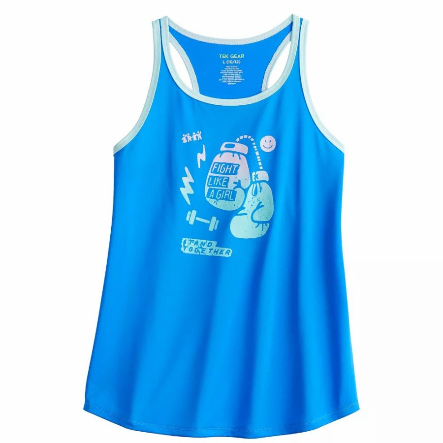 Tops * | Girls 7-16 Tek Gear Gloves Tank Blue Fight Like Girl