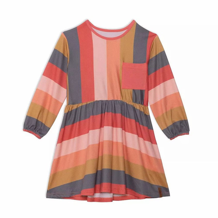 Dresses * | Striped Long Sleeve Dress Pink, Red And Grey