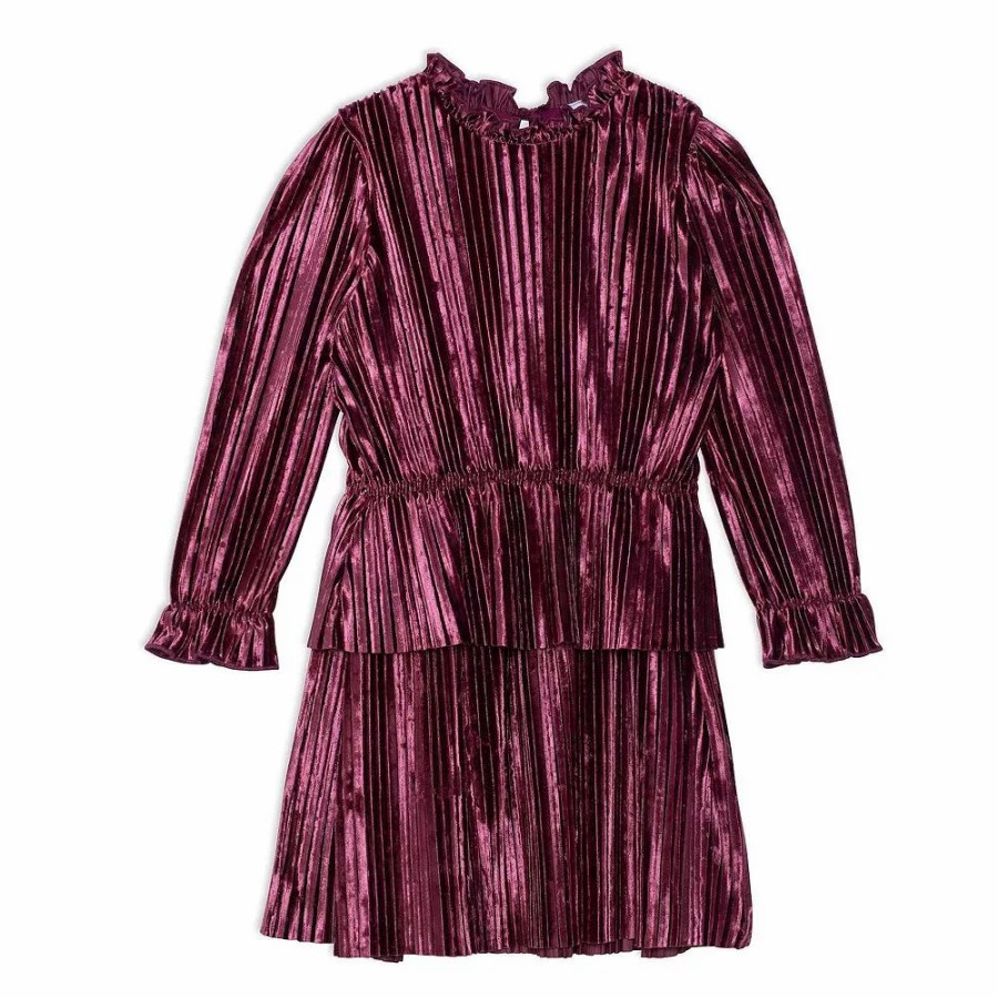 Dresses * | Long Sleeve Crinkle Dress Red Violet