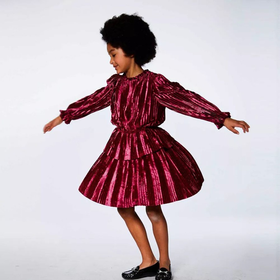 Dresses * | Long Sleeve Crinkle Dress Red Violet