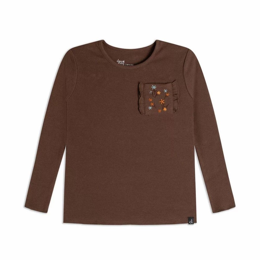 Tops * | Long Sleeve Rib Top With Pocket Brown