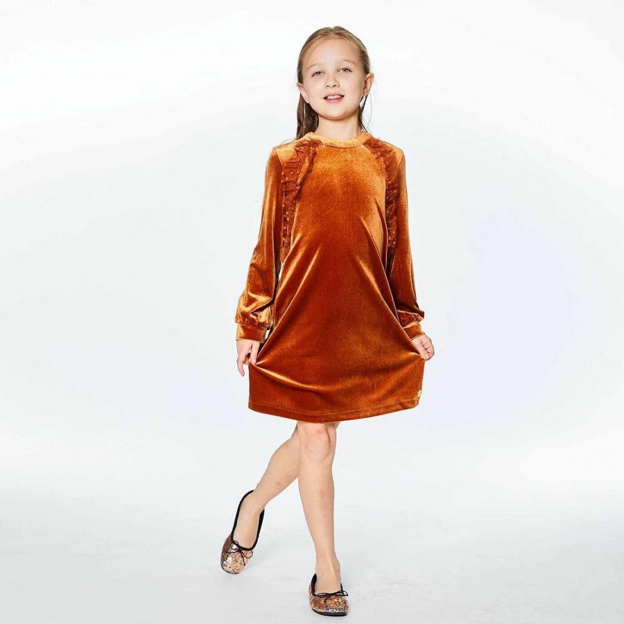 Dresses * | Long Sleeve Dress With Frill Ocher