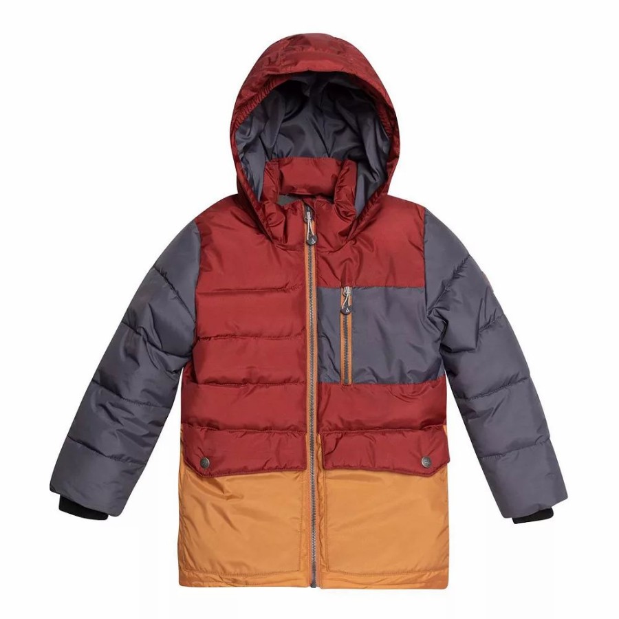 Outerwear * | Tricolor Puffy Jacket Barn Red, Yellow And Dark Grey