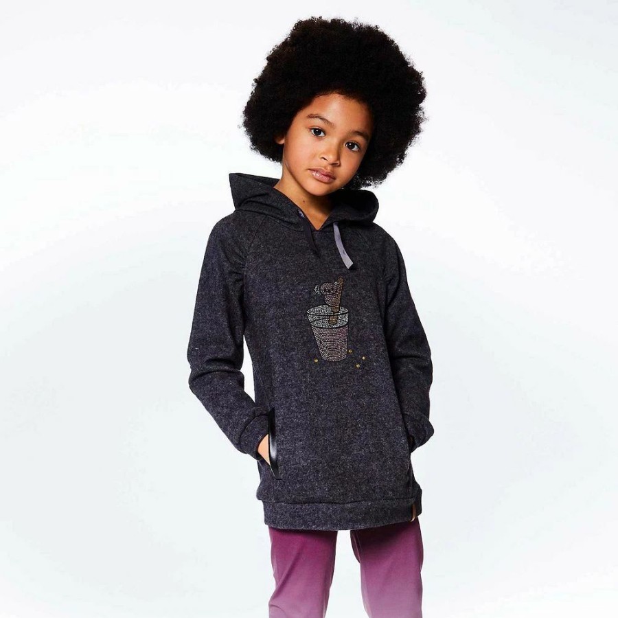 Tops * | Long Sleeve Hooded Tunic With Pocket Dark Heather Grey