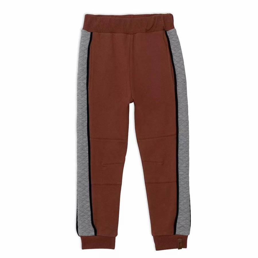 Bottoms * | Fleece Sweatpants With Quilting Brown, Grey And Black