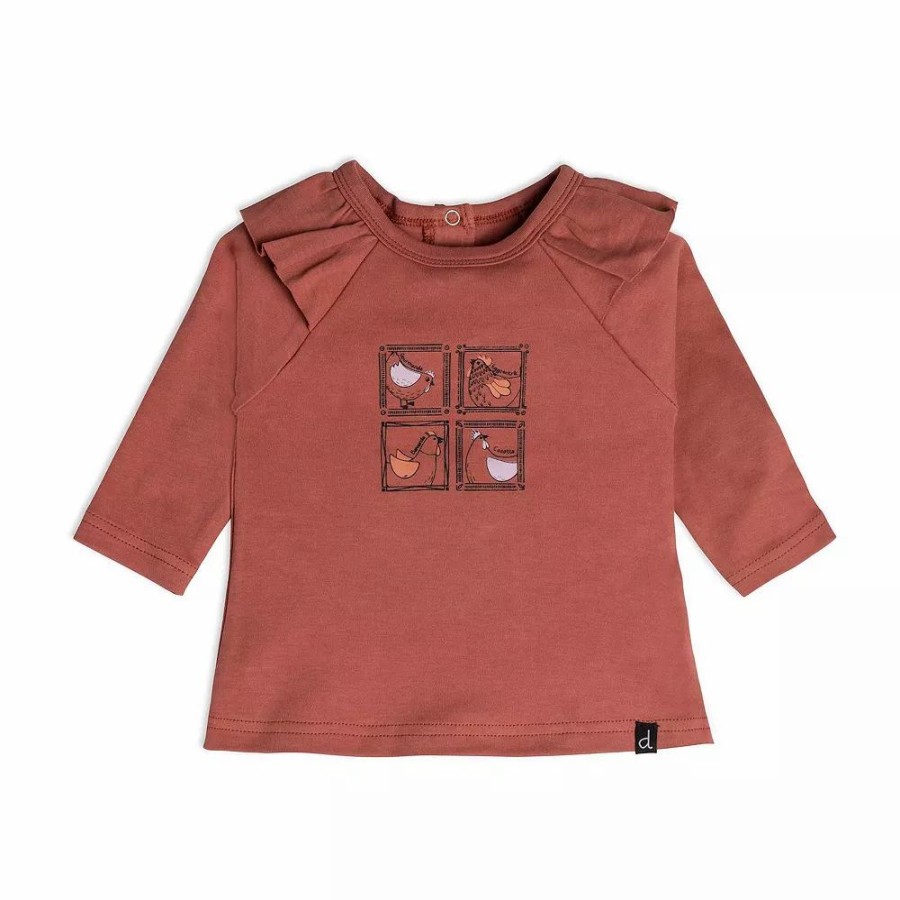 Clothing Sets * | Organic Cotton Top And Pant Set Hen Print Rust And Beige