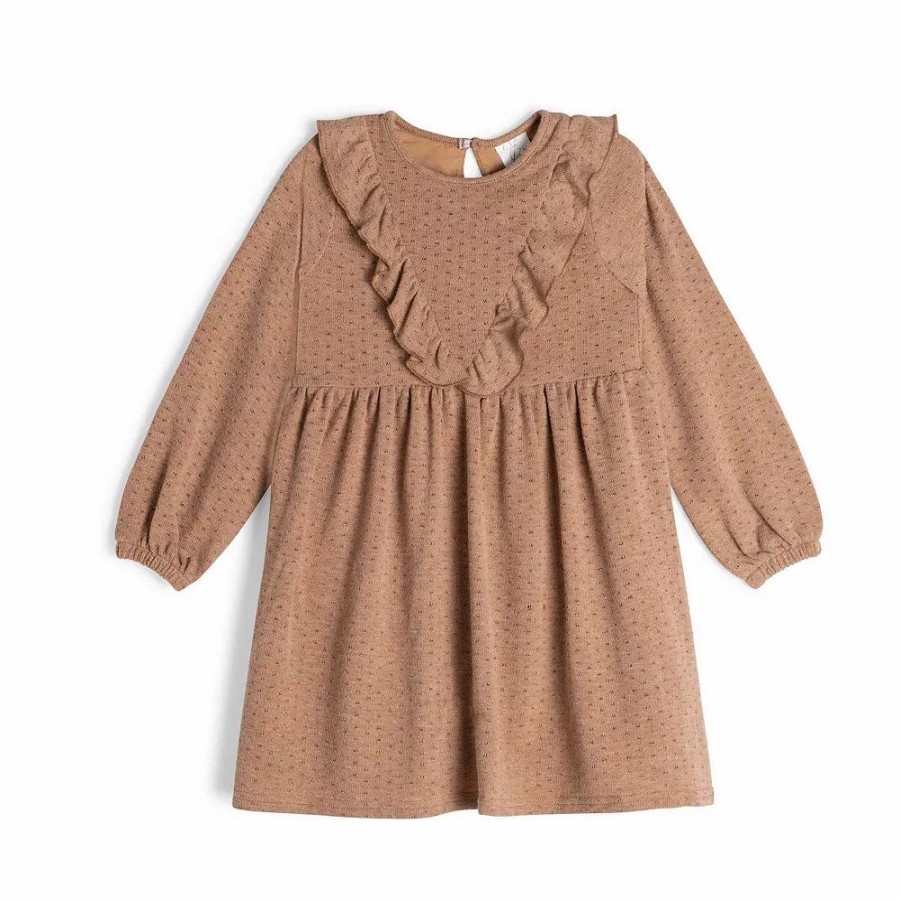 Dresses * | Long Sleeve Dress With Frill Beige