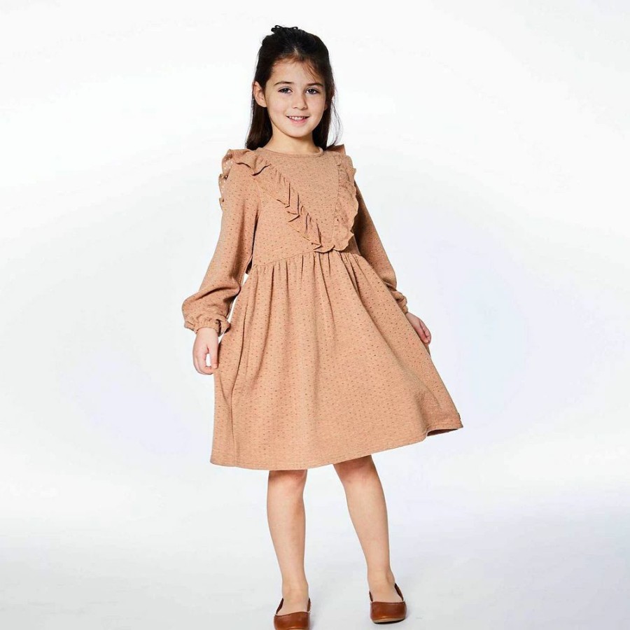 Dresses * | Long Sleeve Dress With Frill Beige