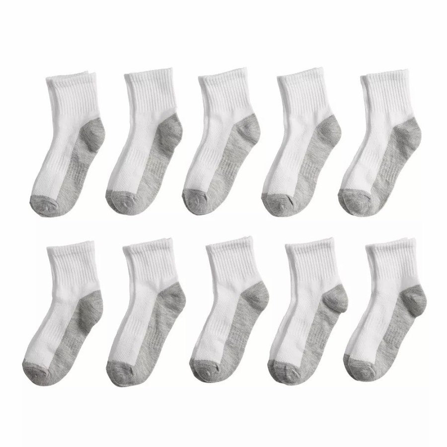 Socks & Hosiery * | Boys' Tek Gear 10-Pack Lightweight Quarter-Crew Performance Socks