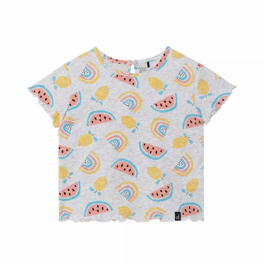 Tops * | Printed T-Shirt With Back Hole Light Grey Mix