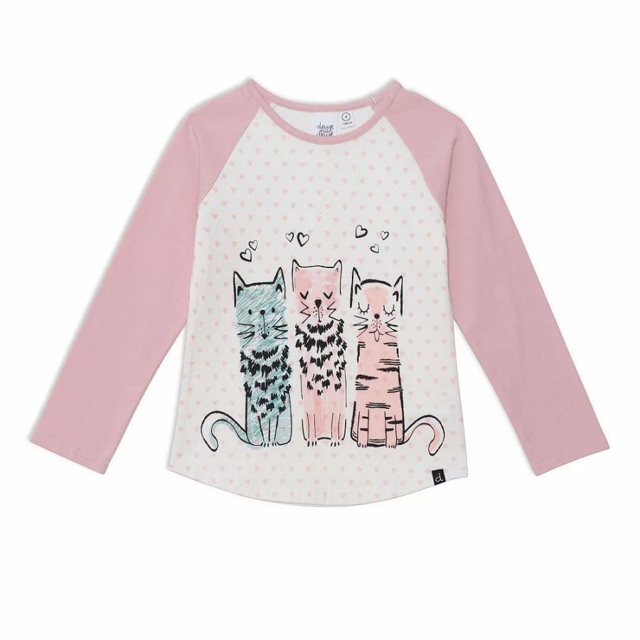 Tops * | Raglan Long Sleeve Top With Printed Cats