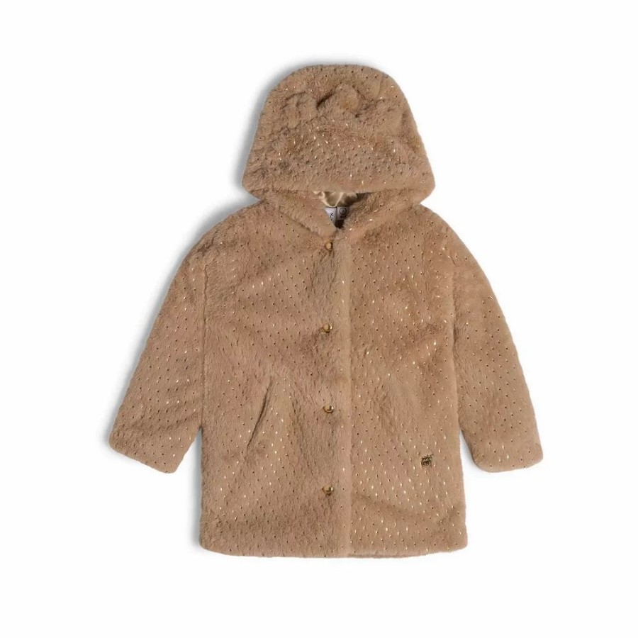 Tops * | Hooded Fake Fur Coat Beige