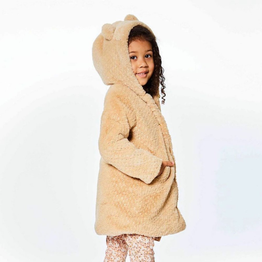 Tops * | Hooded Fake Fur Coat Beige