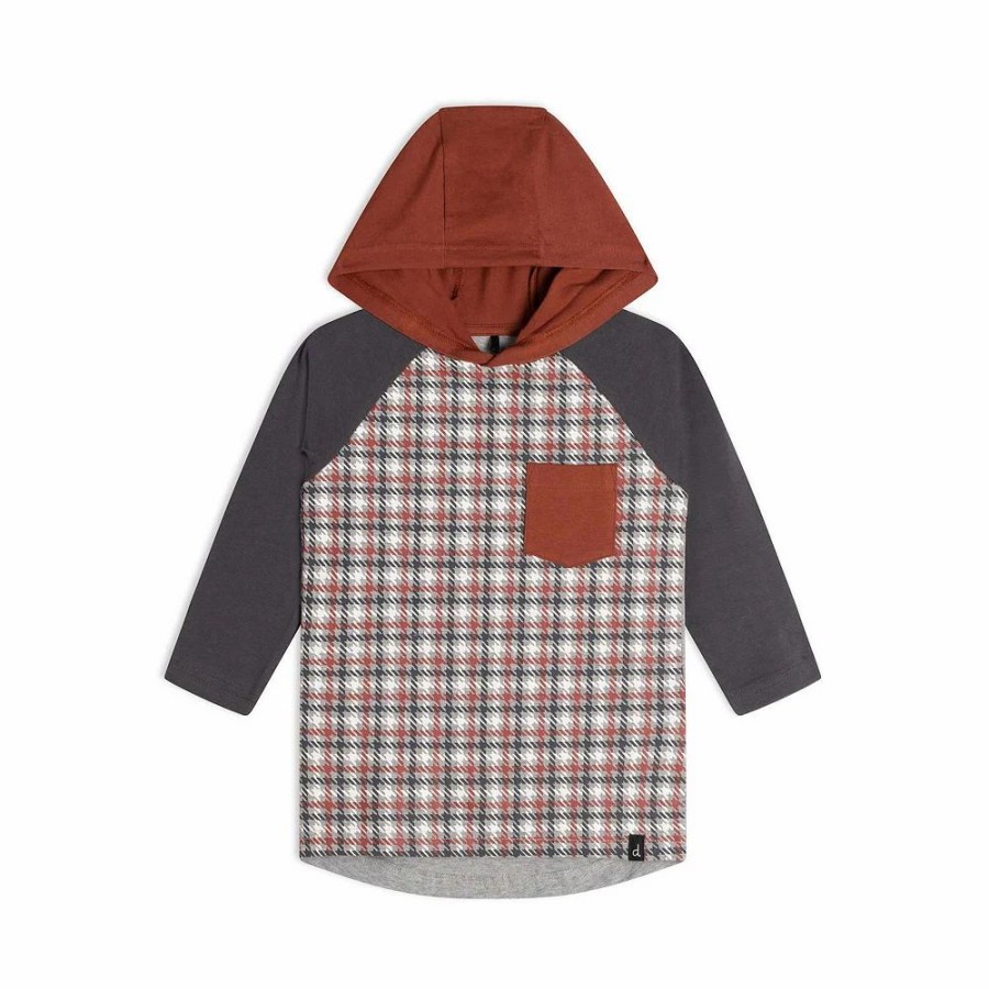 Tops * | Hooded Jersey Top Plaid Print