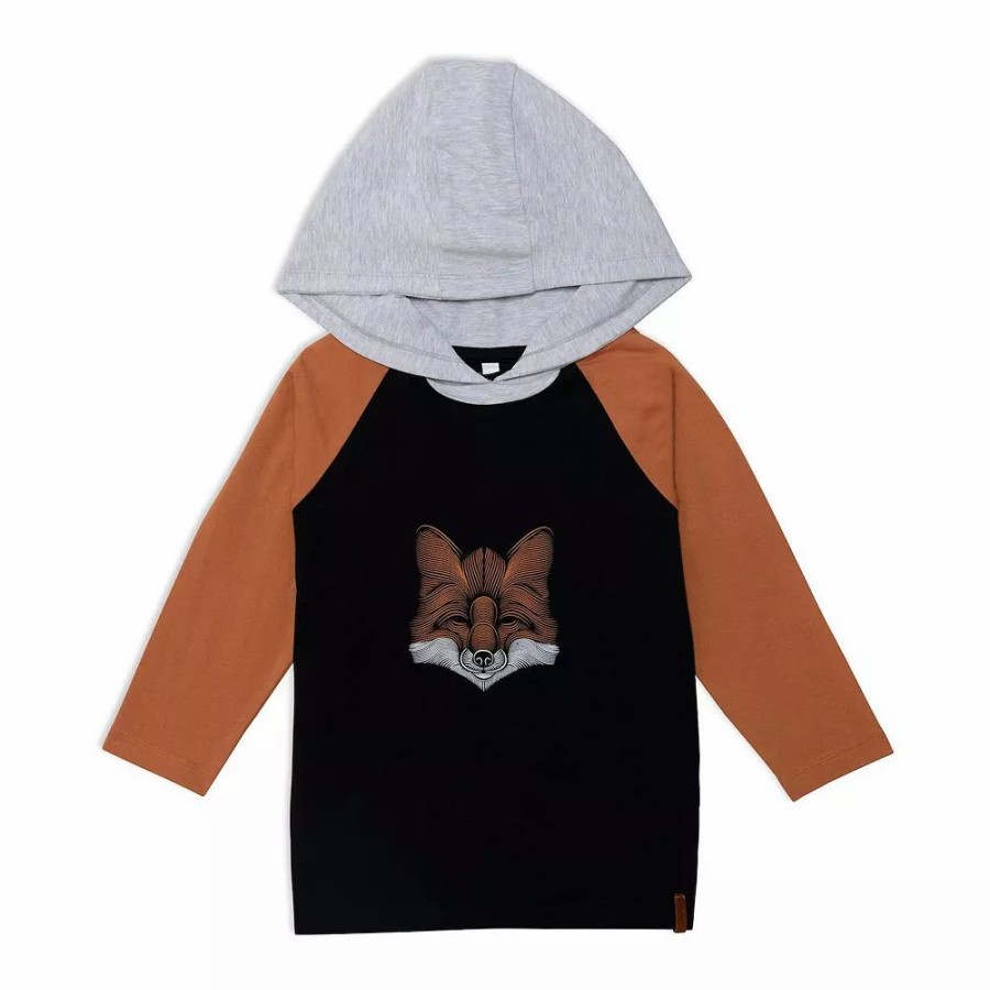 Tops * | Hooded Long Raglan Sleeve Top Printed Fox