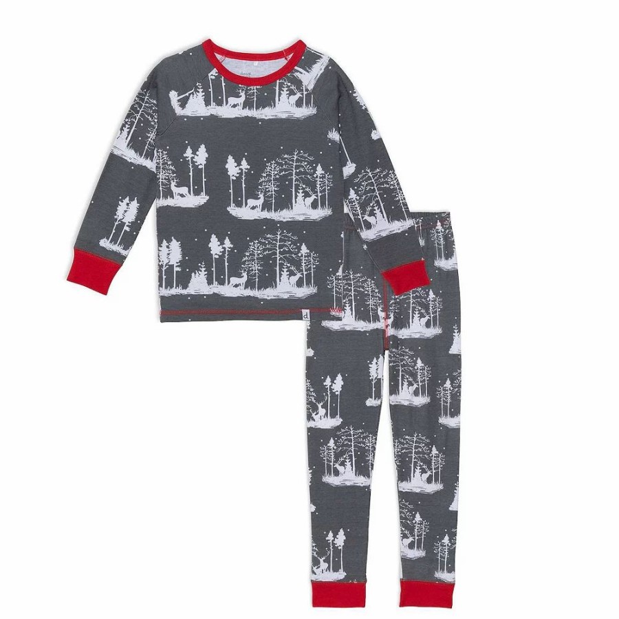 Sleepwear * | Organic Cotton Christmas Family Two Piece Printed Pajama Set With Deer And Trees