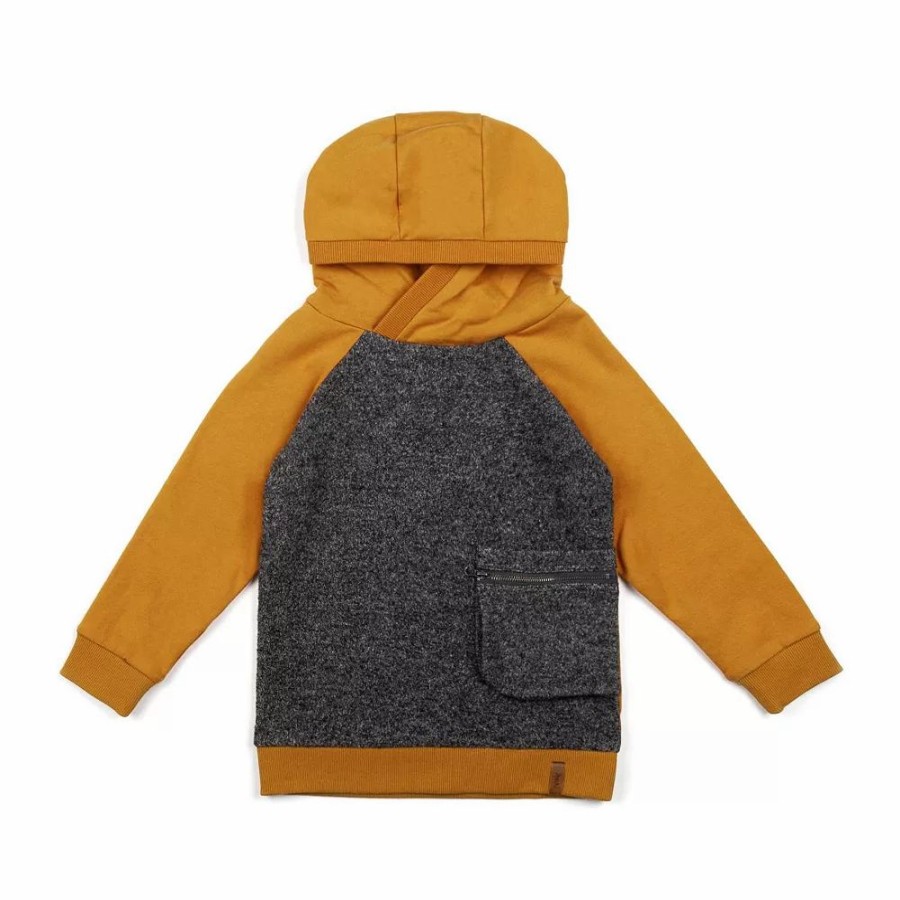 Tops * | Hooded Fleece Top With Zipper Pocket Brown And Dark Grey