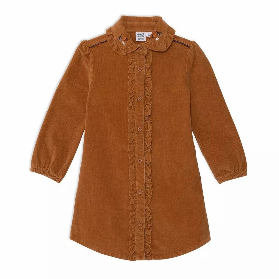 Dresses * | Long Sleeve Corduroy Shirt Dress With Frill