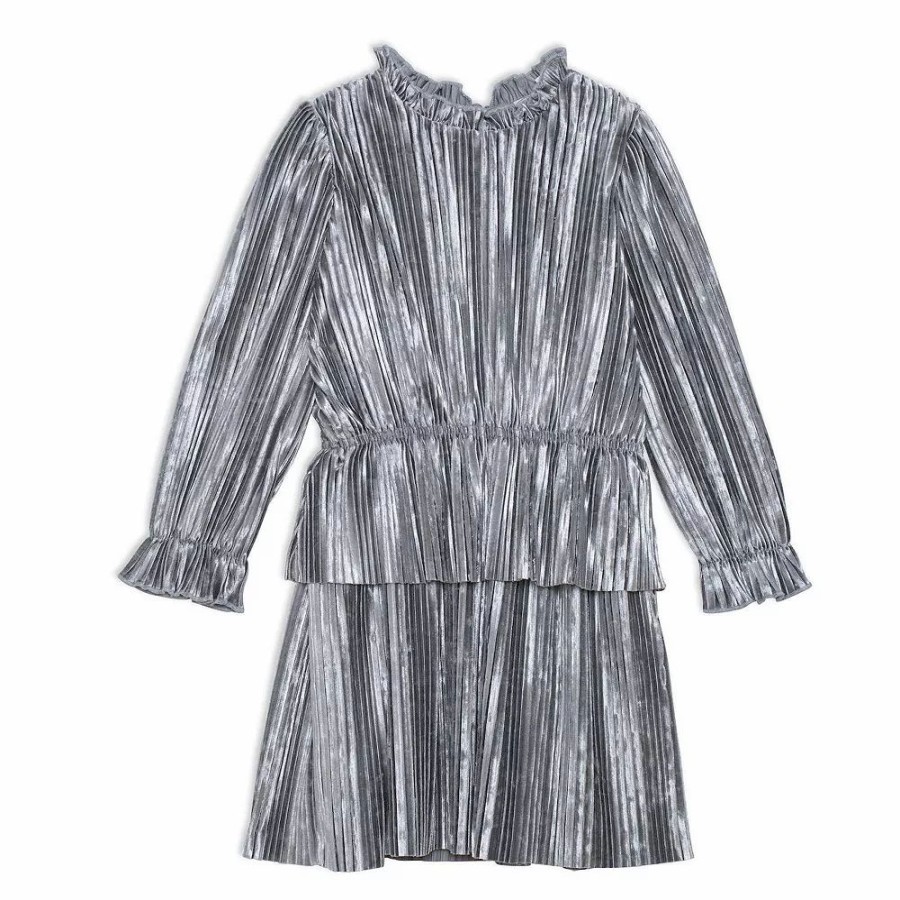 Dresses * | Long Sleeve Crinkle Dress Silver Grey