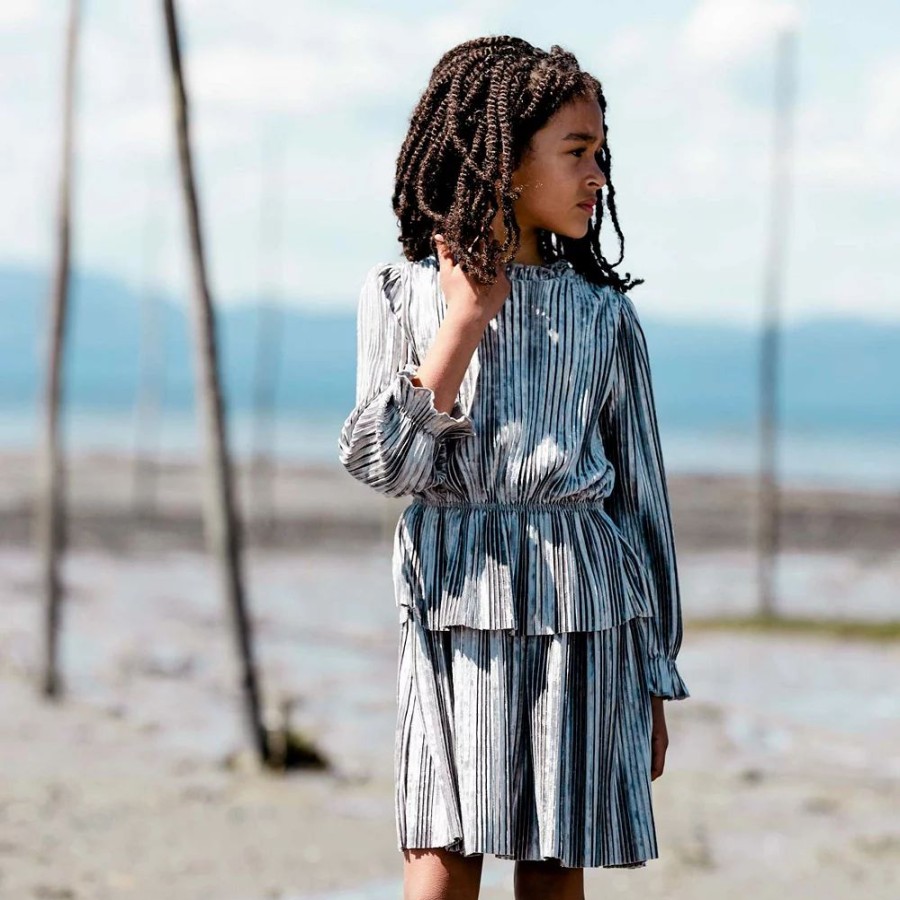 Dresses * | Long Sleeve Crinkle Dress Silver Grey